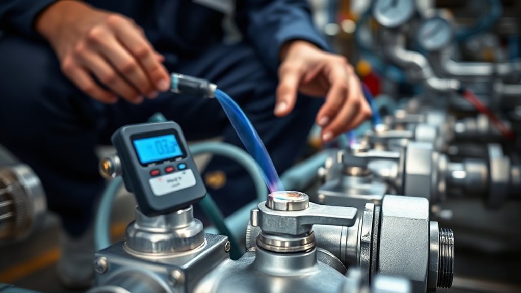 Tracer gas leak detection equipment in use