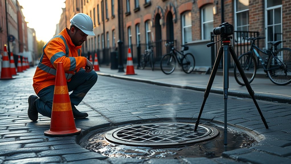Engineer carrying out water mains leak detection in Golders Green